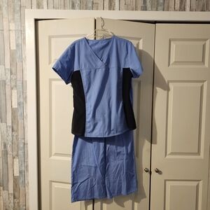 Cherokee Light Blue Scrub Top with Black Trim